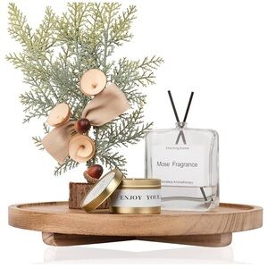 HOME DECOR ~ Round Wooden Decor Tray Water Resistant Handcrafted 12” Diameter